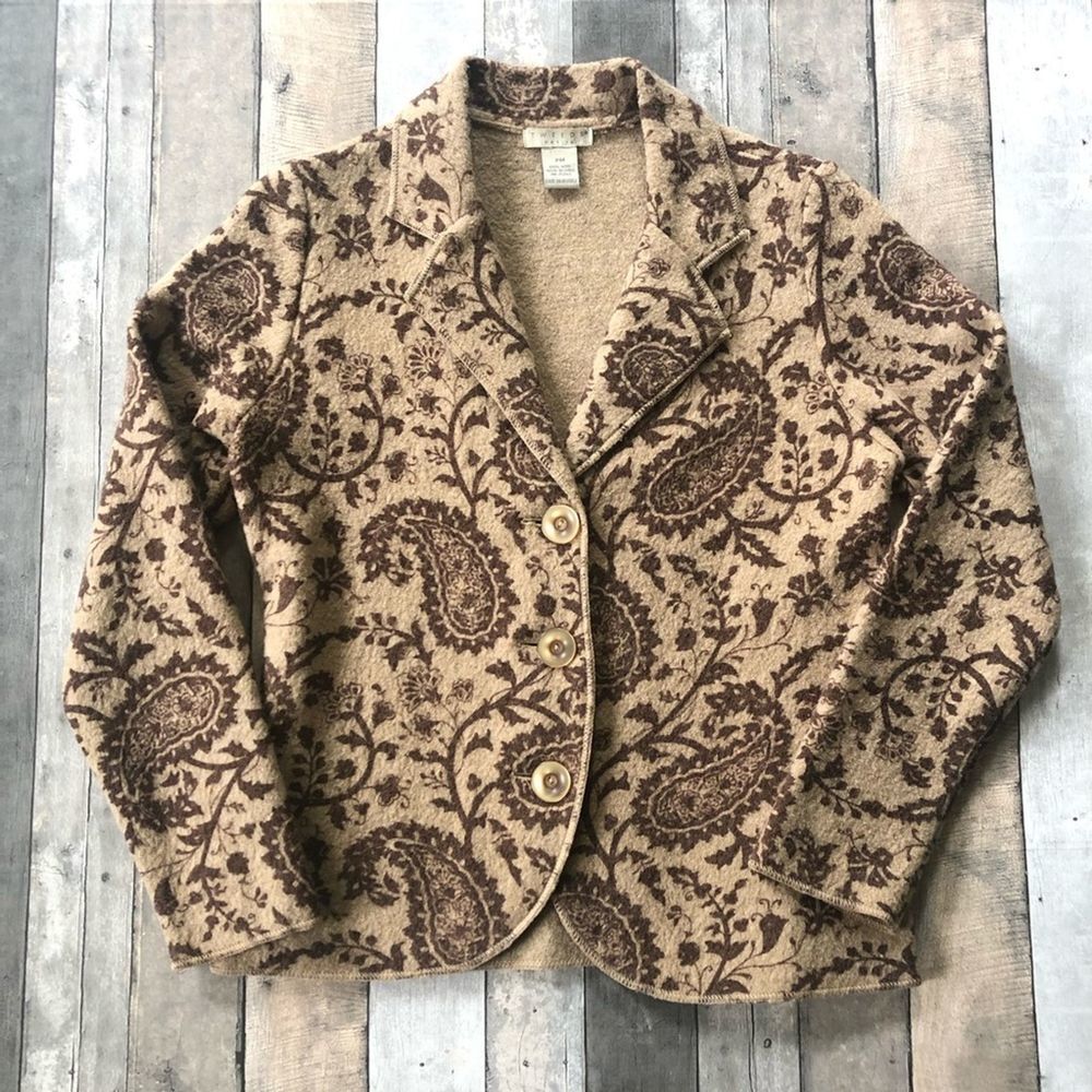 TWEEDS wool Brown Tan Paisley Blazer Jacket Medium - Picture 2 of 5